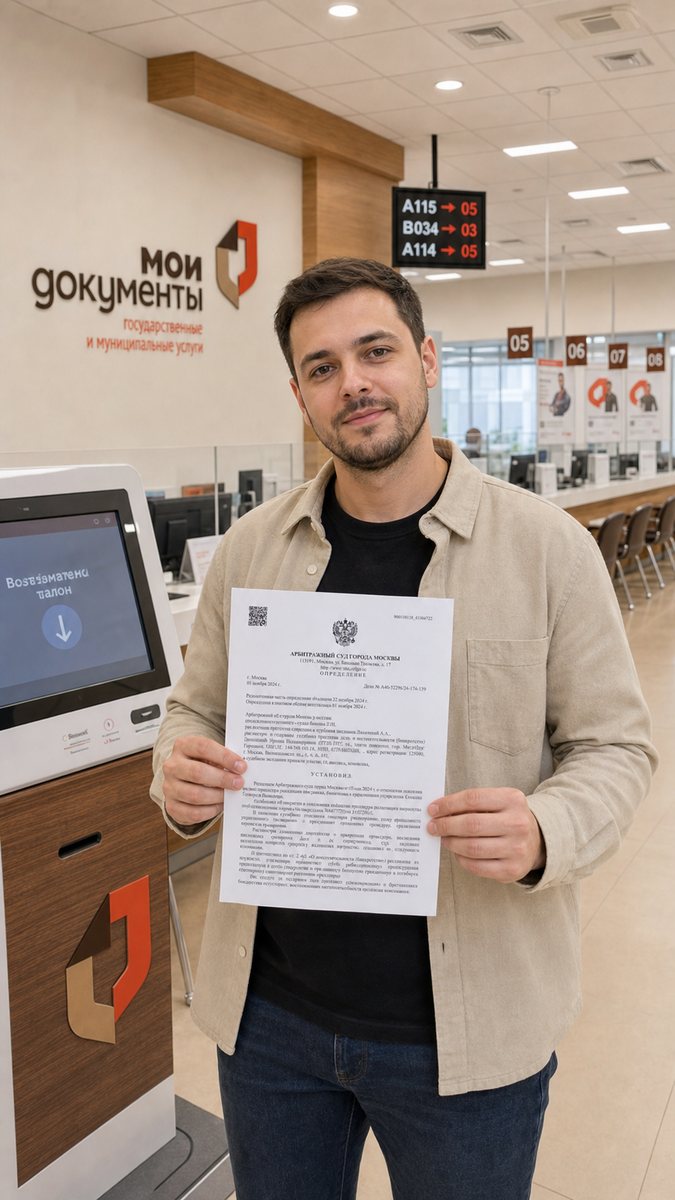 Клиент с документами о завершении процедуры